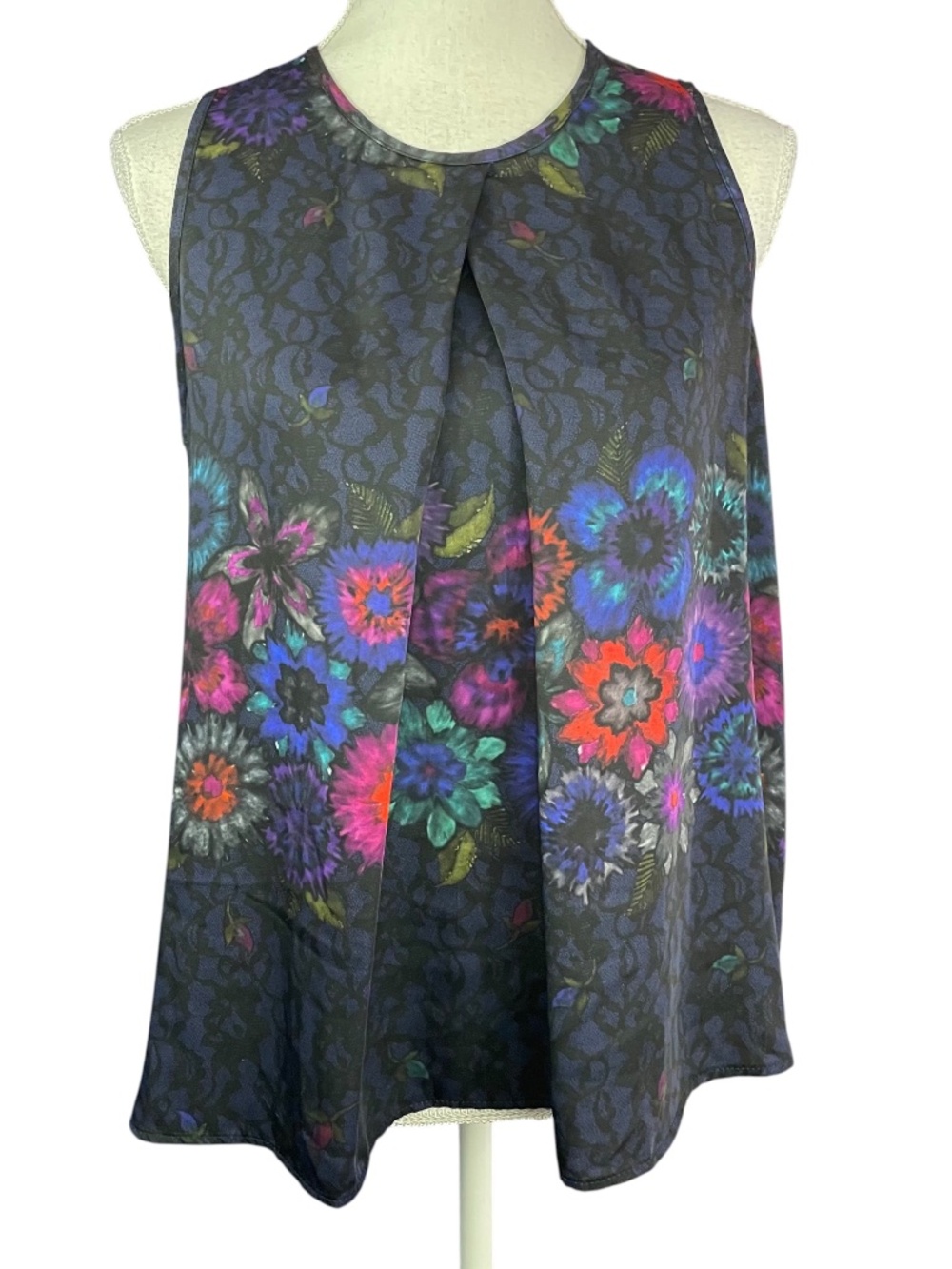 Floral Origami Tank Keyhole Sleeveless Blouse Fairy Grunge Watercolor Flowers